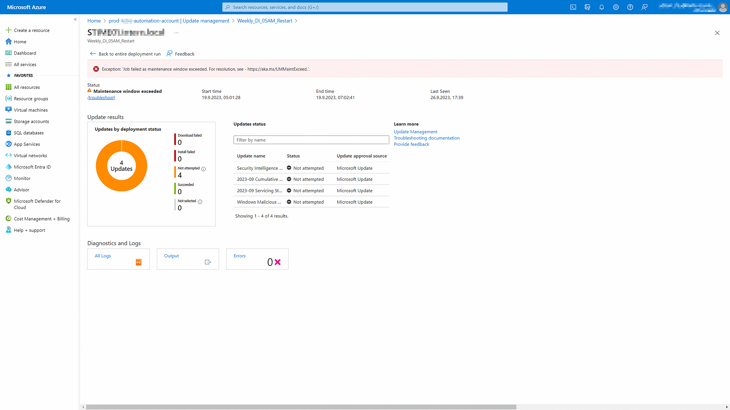 Azure Update Management bug report