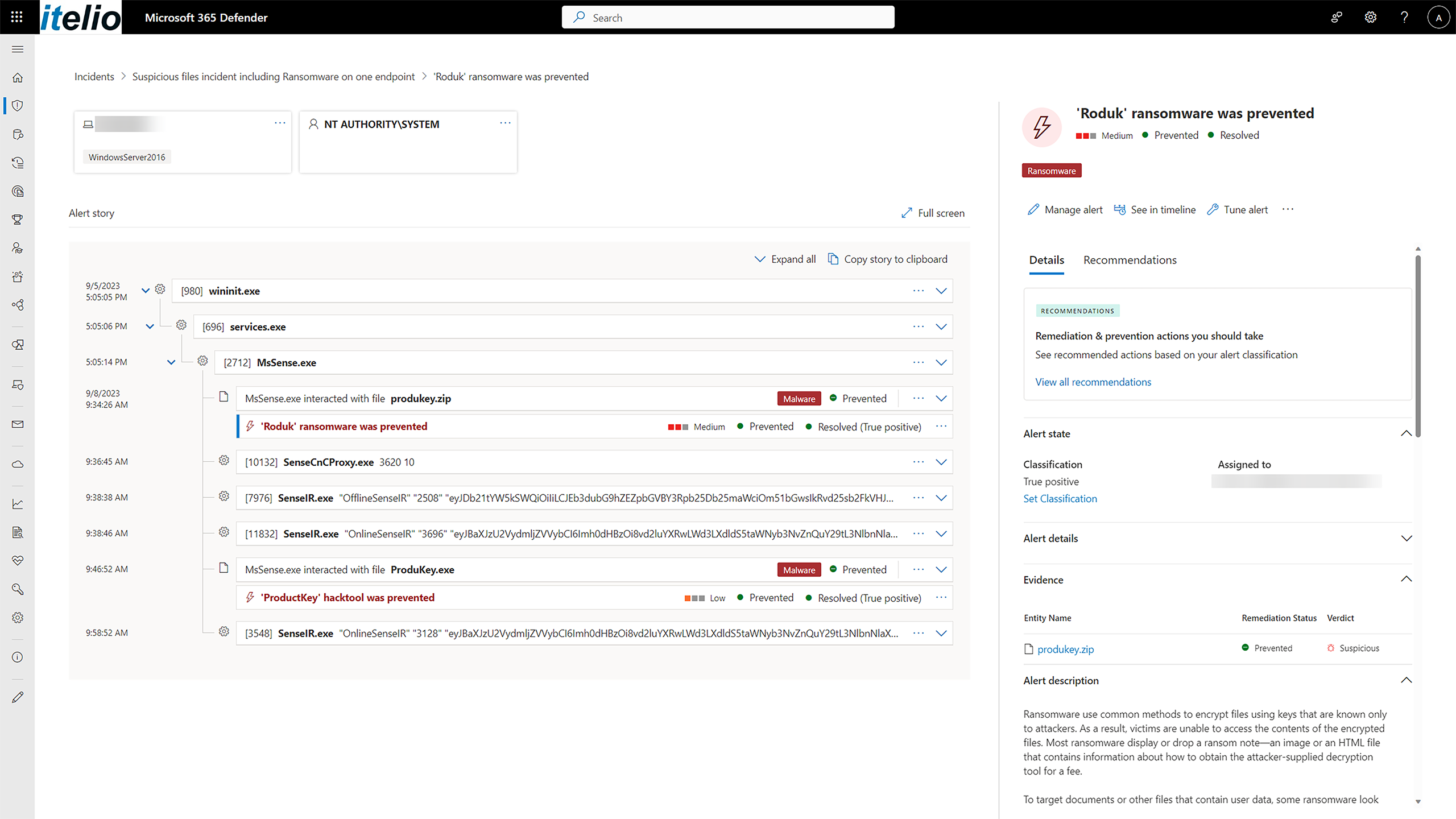 Screenshot Incident-Details in Defender for Endpoint