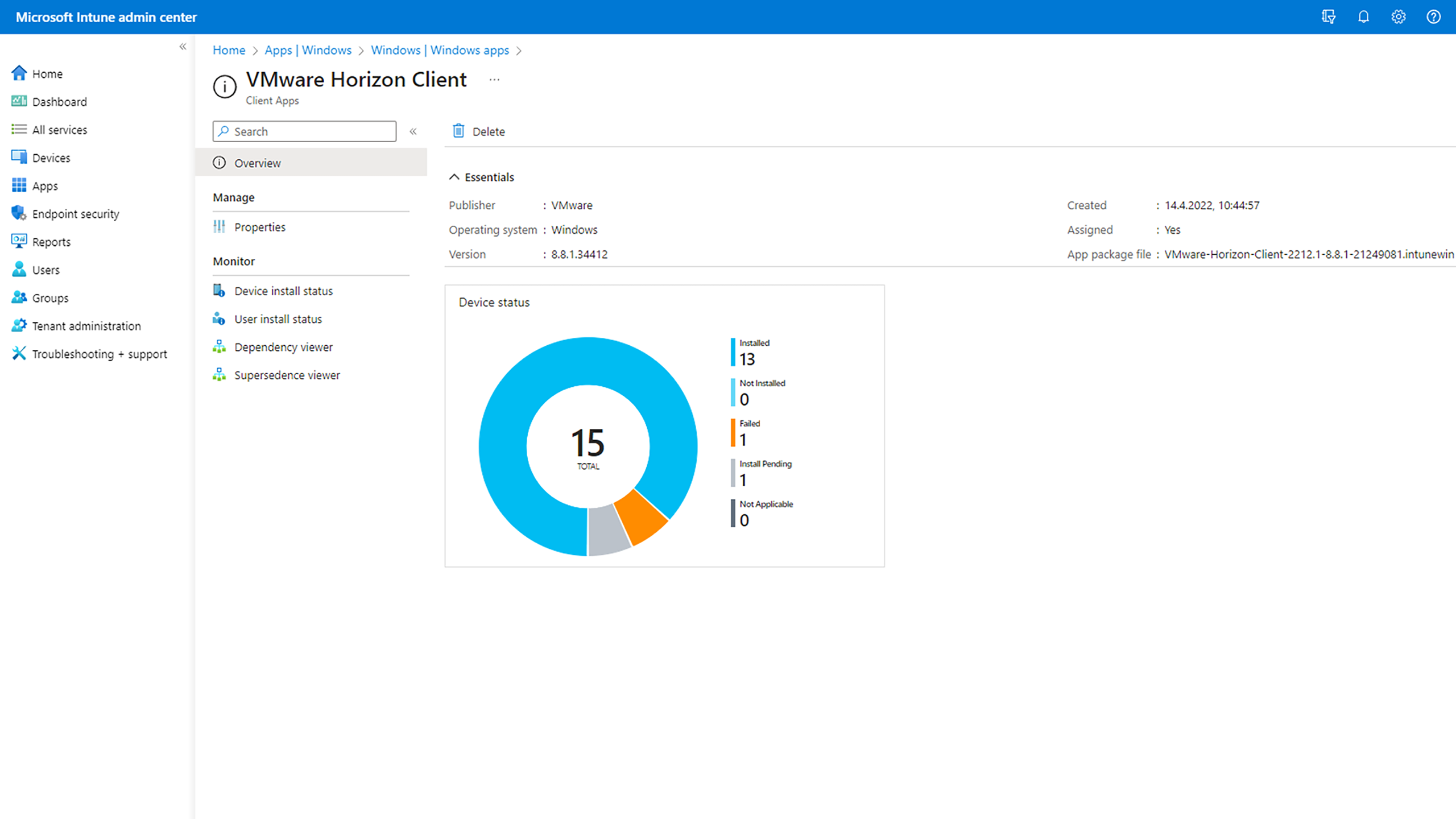Screenshot of software distribution in Intune Client Management