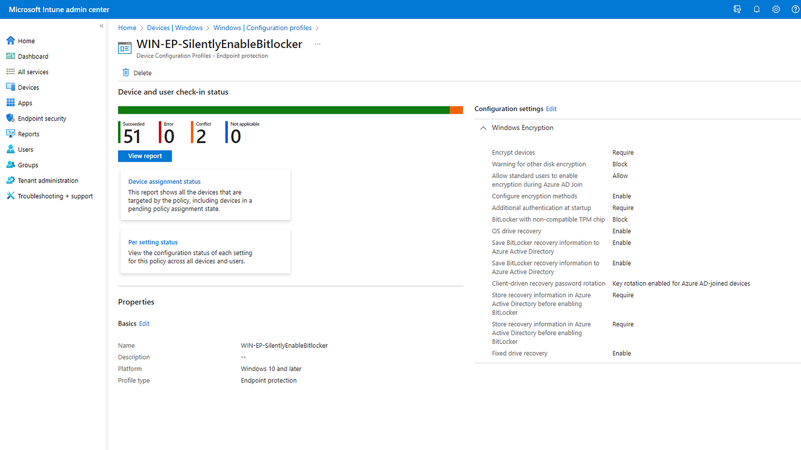 Screenshot of device configuration in Intune Client Management