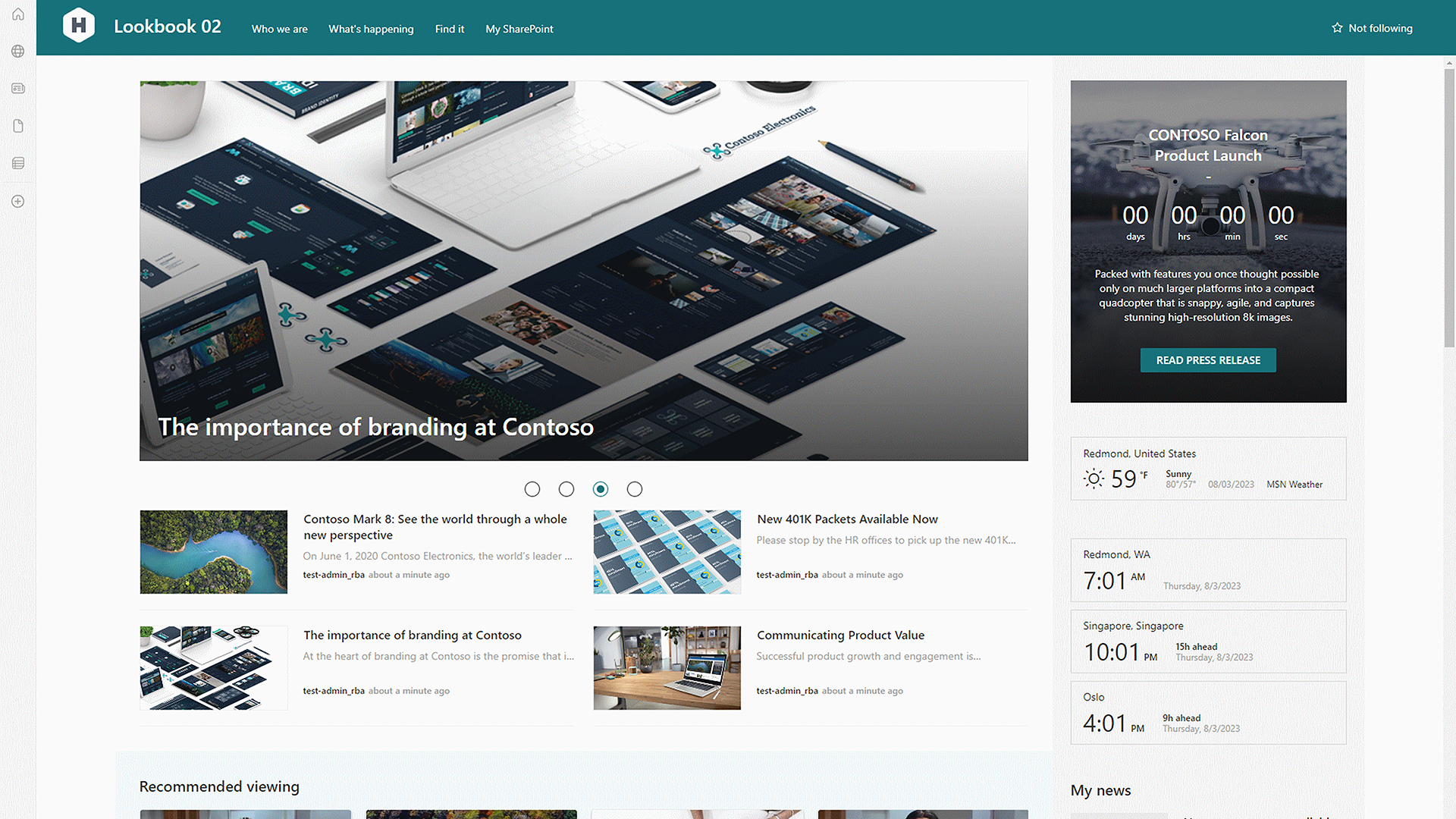 Screenshot of an intranet page in SharePoint Online