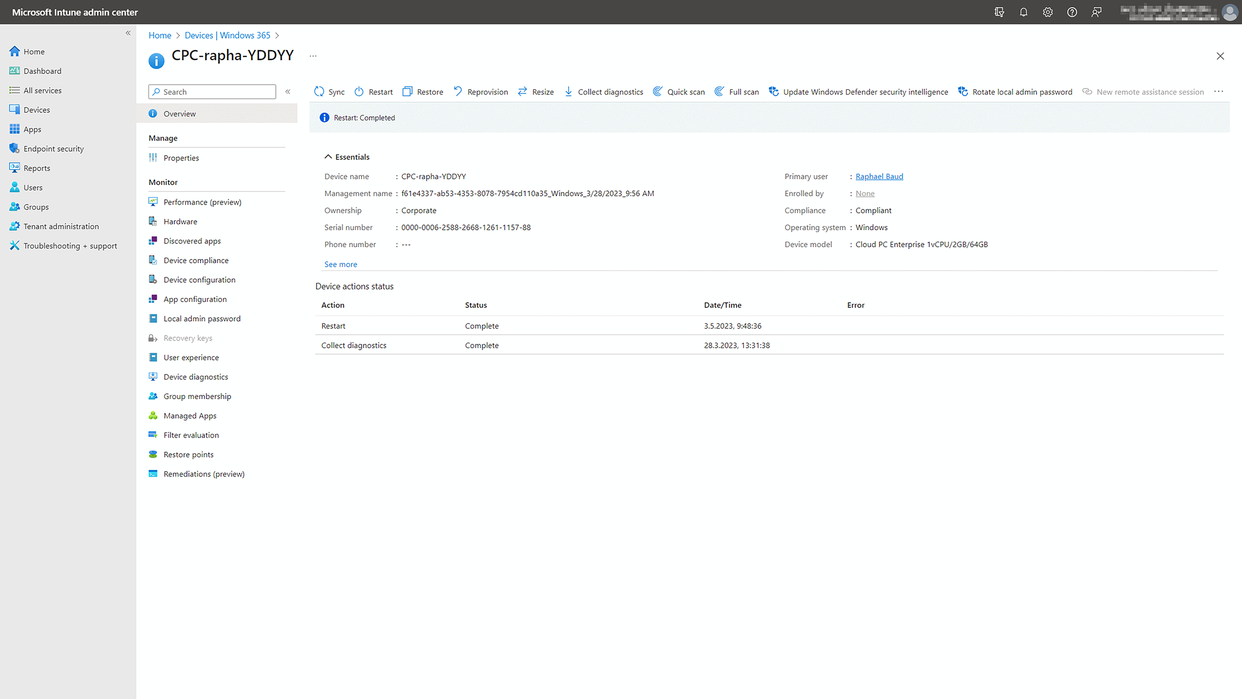Windows 365 management via Intune