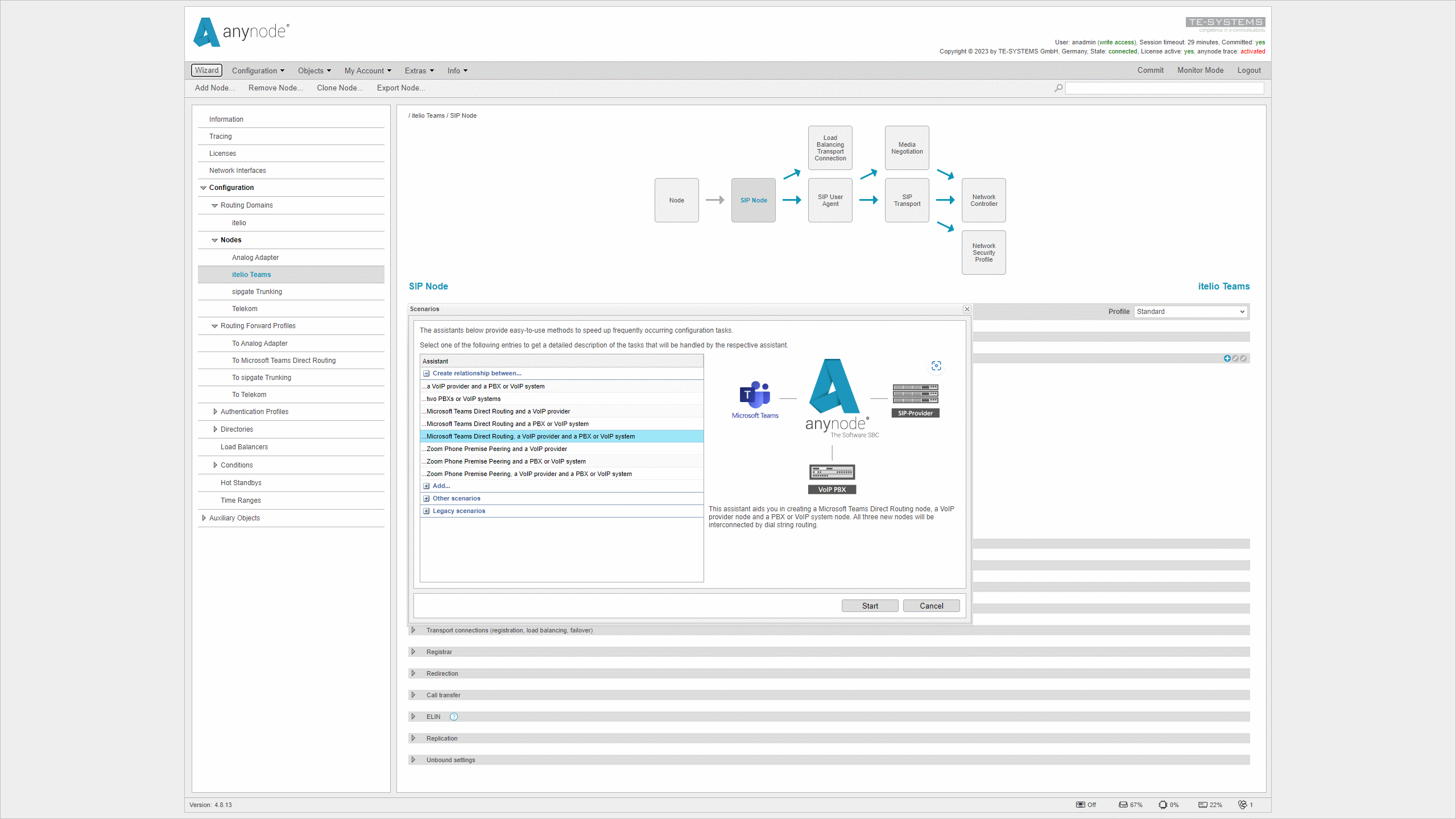 Screenshot from Anynode - Microsoft Teams certified session border controller