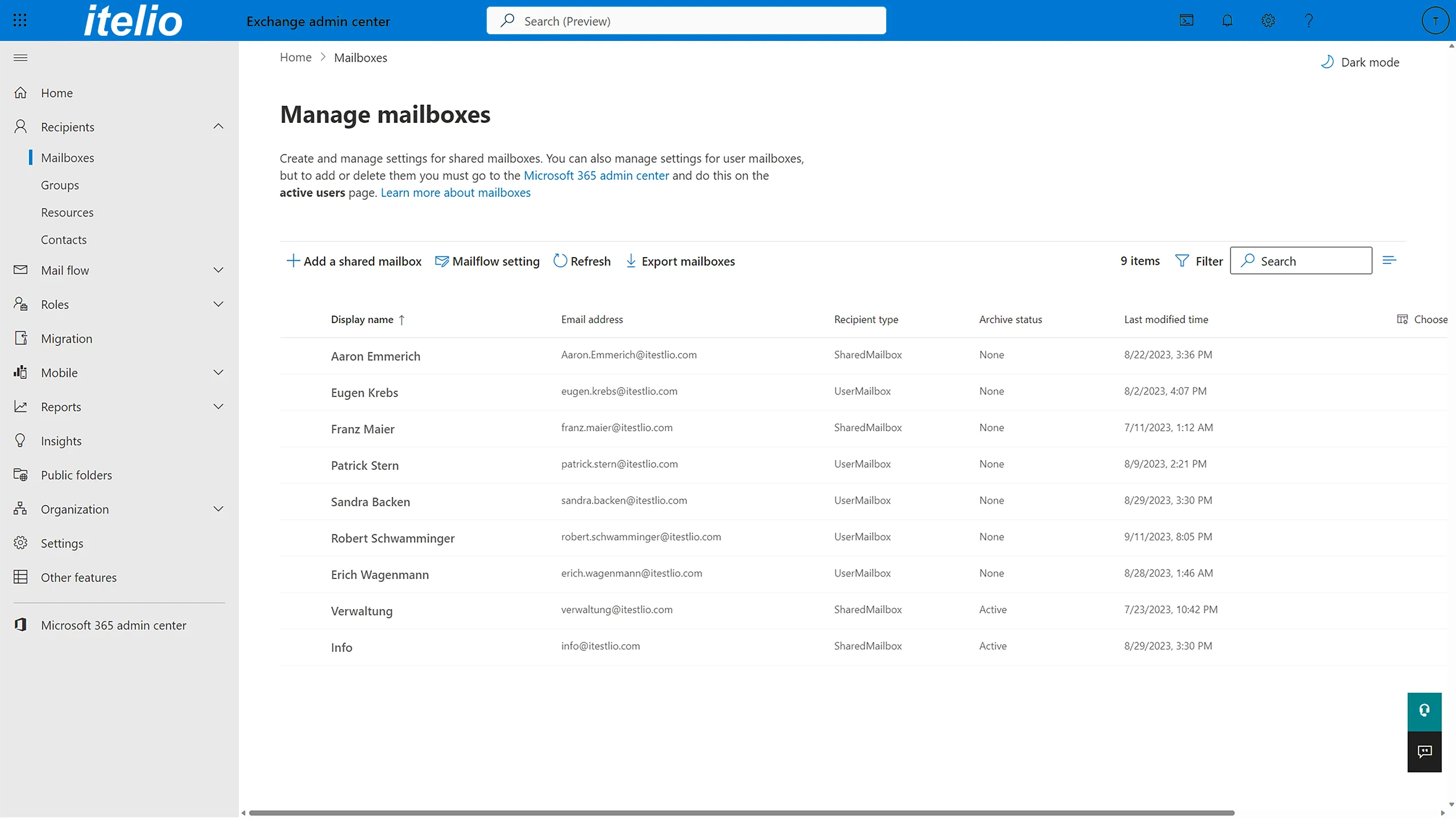 Managing mailboxes in Exchange Online
