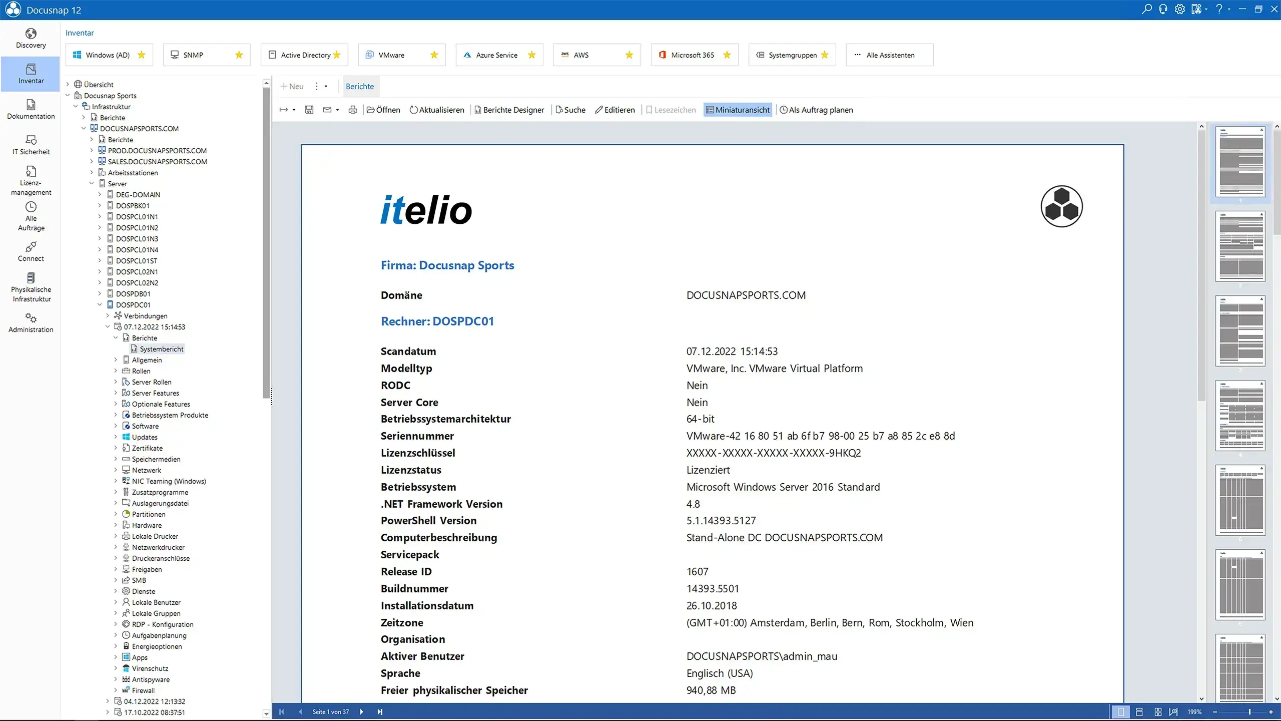 IT-Basis­doku­mentation Screenshot Windows Server-Systembericht