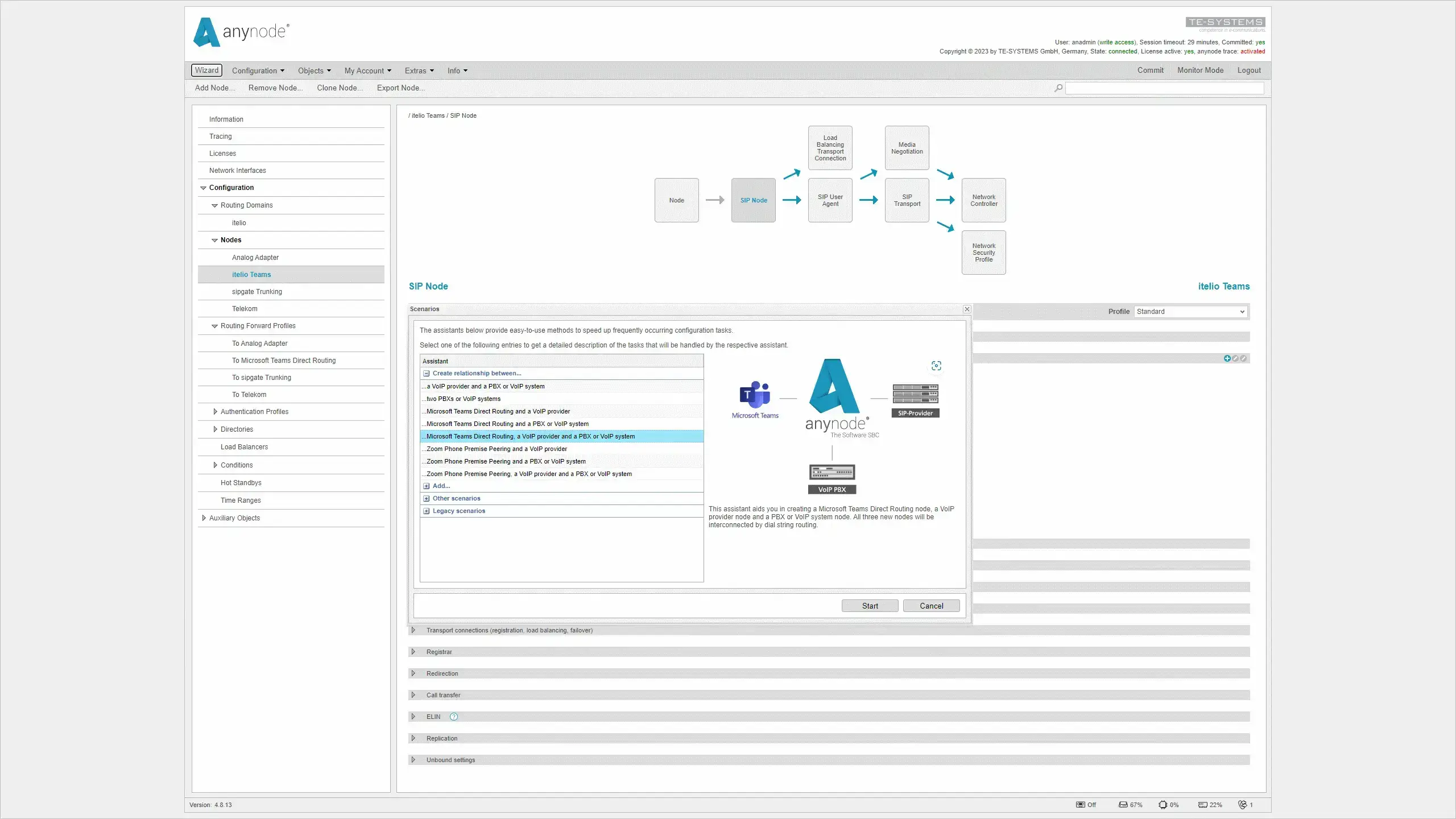 Screenshot aus Anynode - Microsoft Teams zertifizierter Session Border Controller