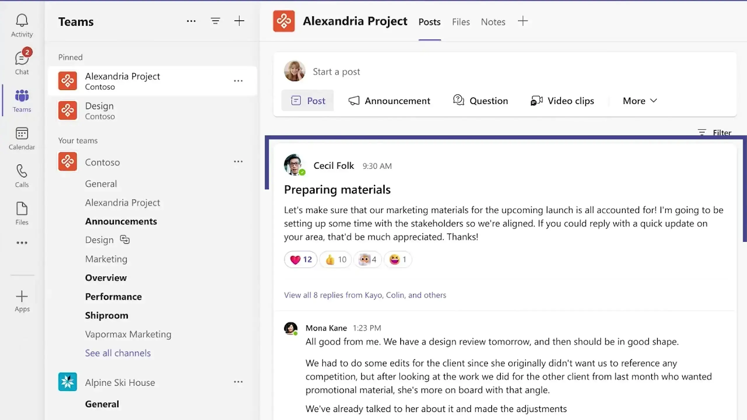 Microsoft Teams Kommunikation in Kanälen Screenshot