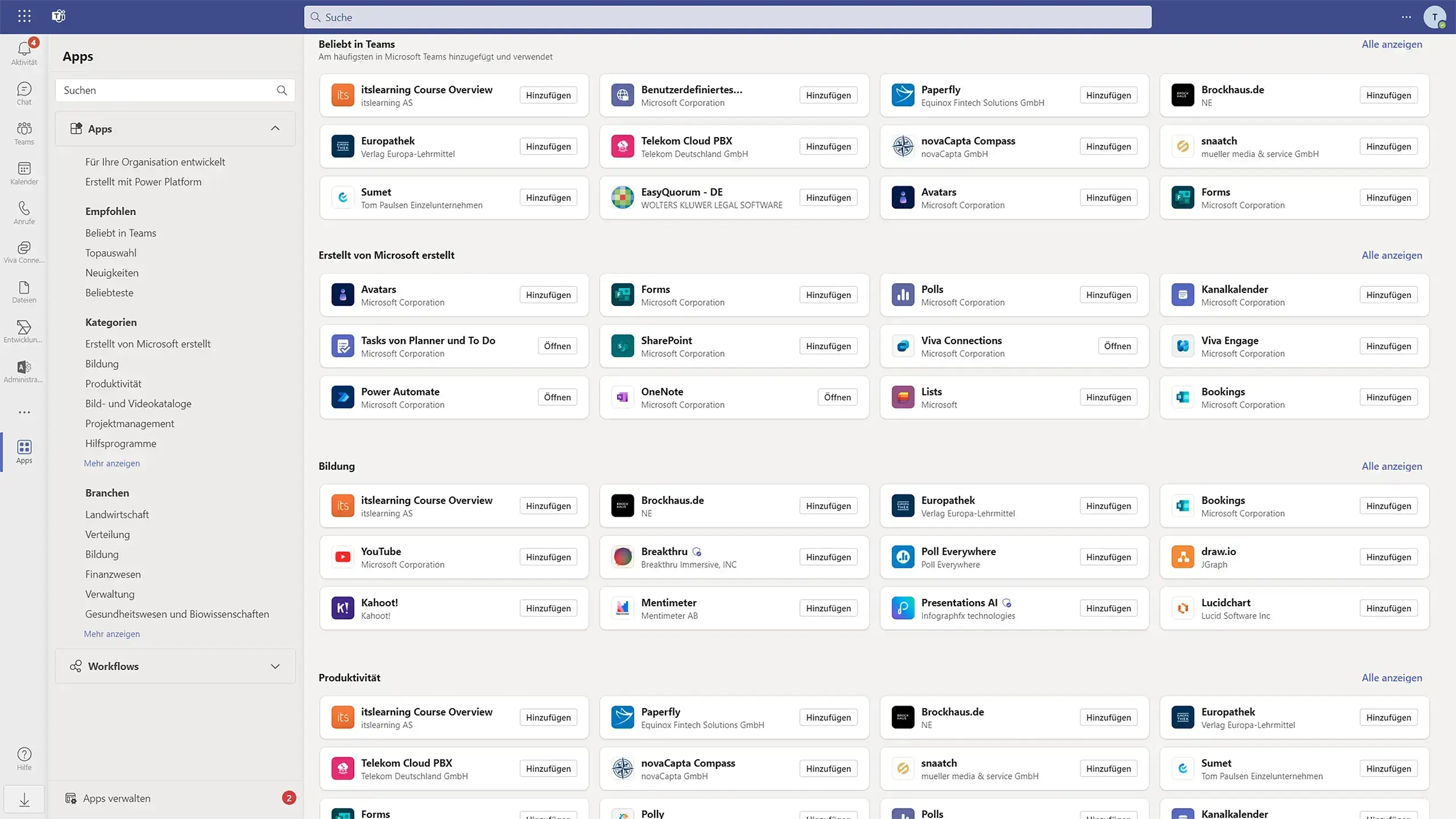 Apps im Microsoft Teams-Client