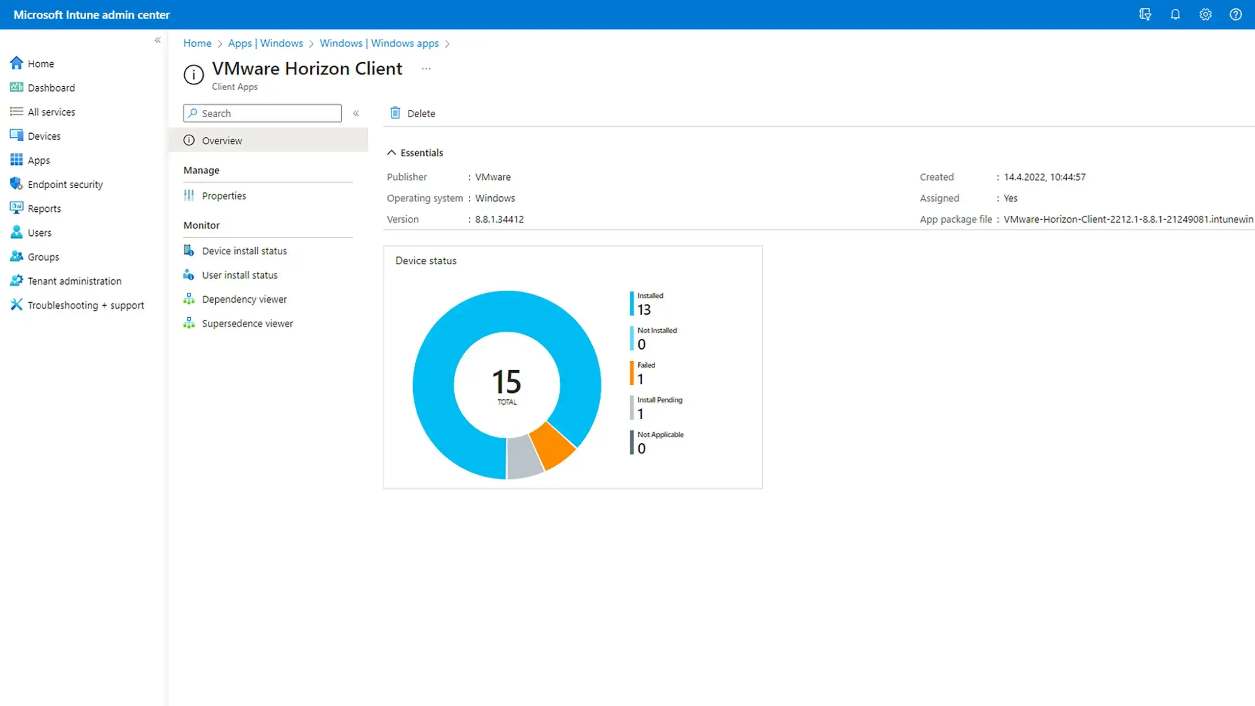 Screenshot Softwareverteilung im Intune Client Management