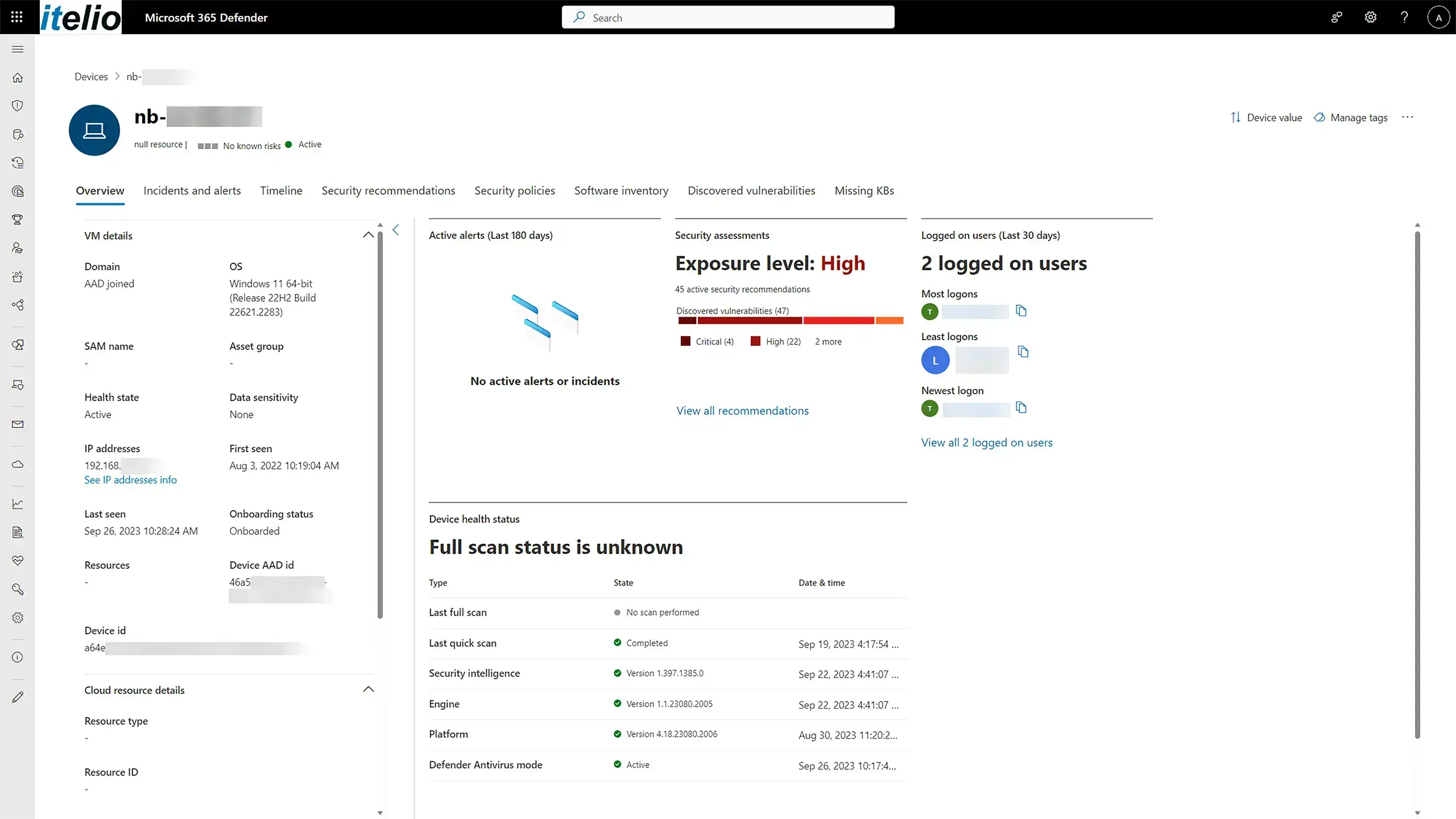 Geräte-Übersicht Microsoft 365 Defender for Endpoint
