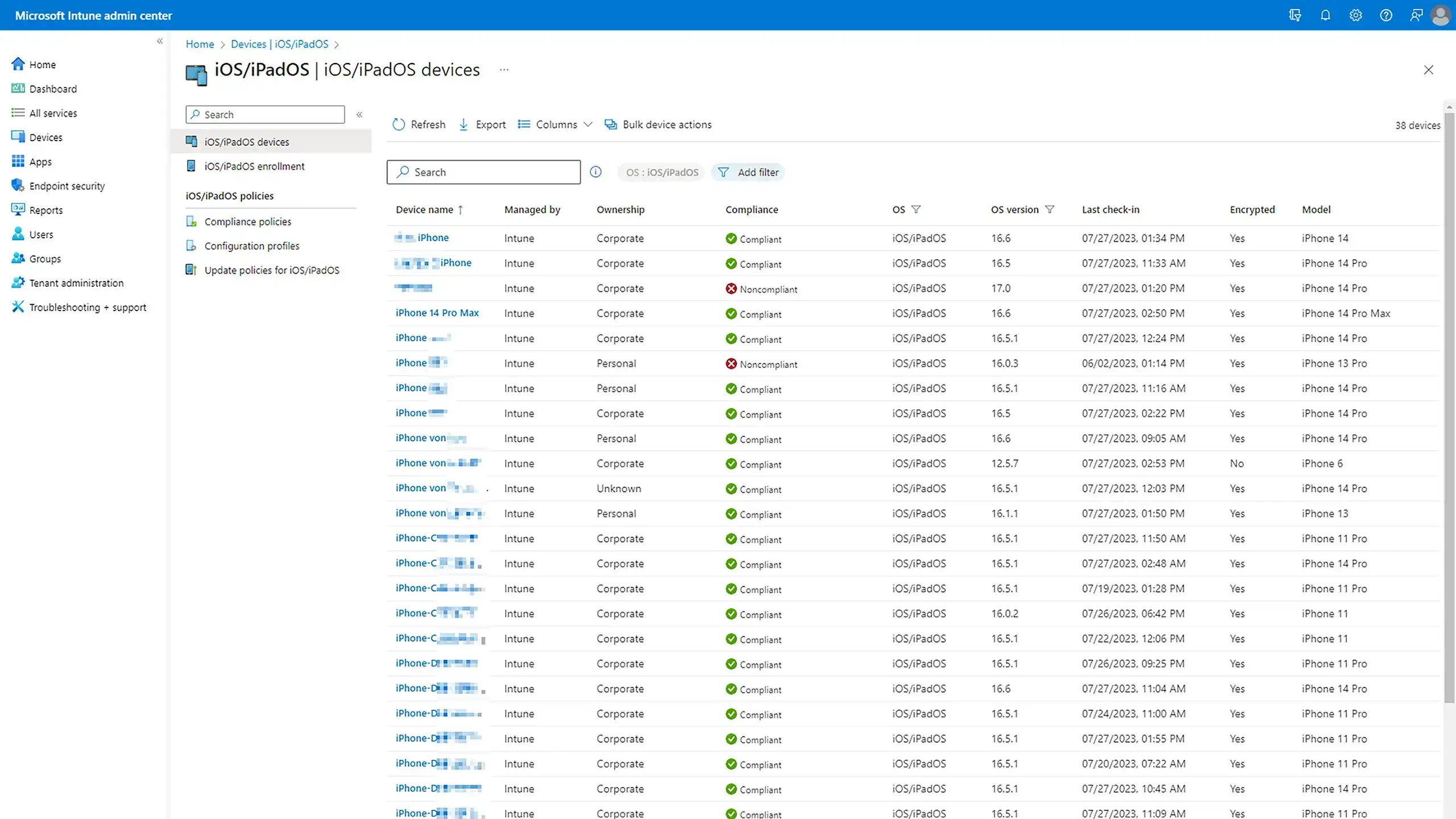 Übersicht der iOS-Geräte in Intune MDM