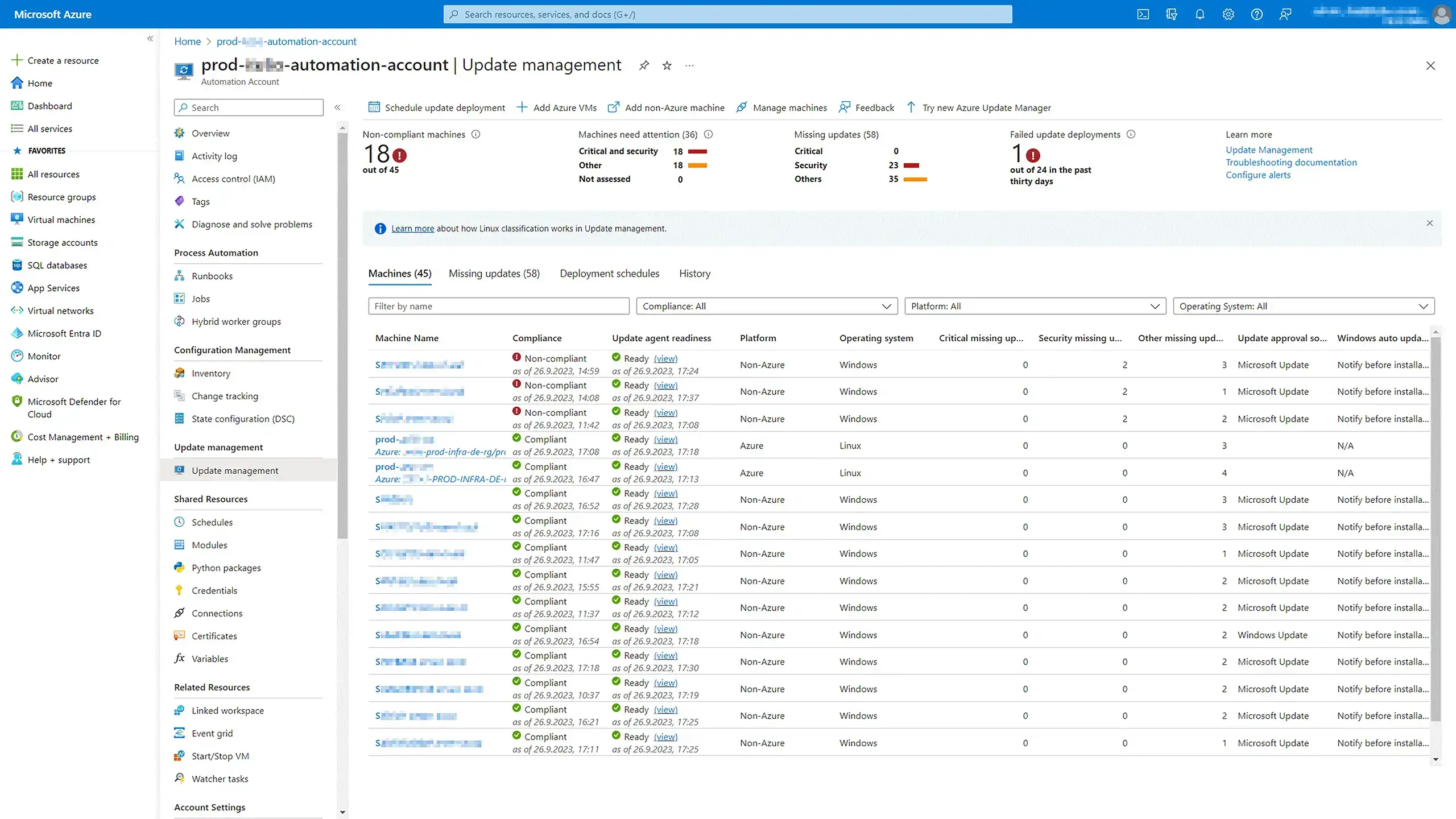  Azure Update Management Verwaltungsoberfläche Screenshot