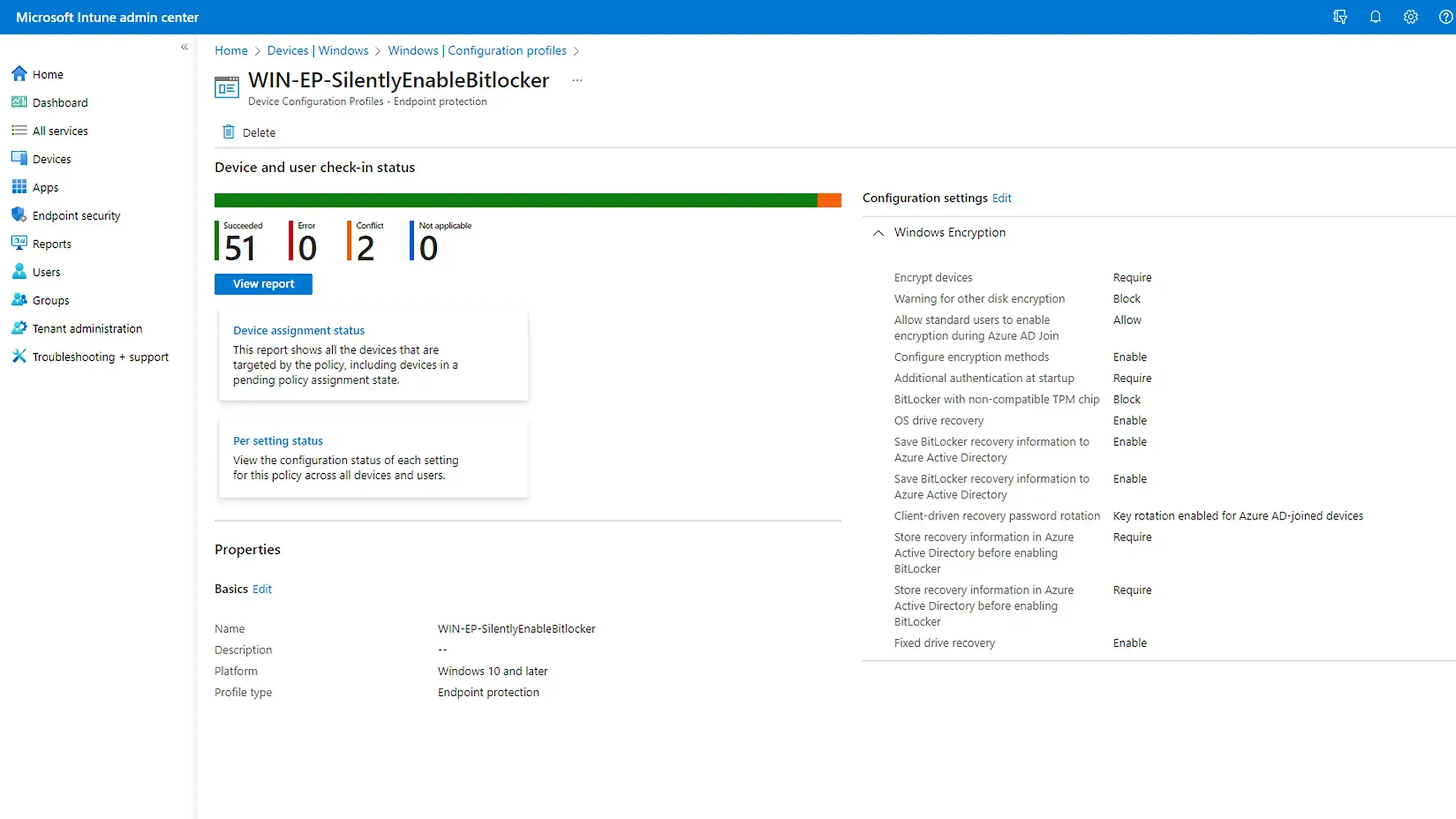 Screenshot der Gerätekonfiguration im Intune Client Management