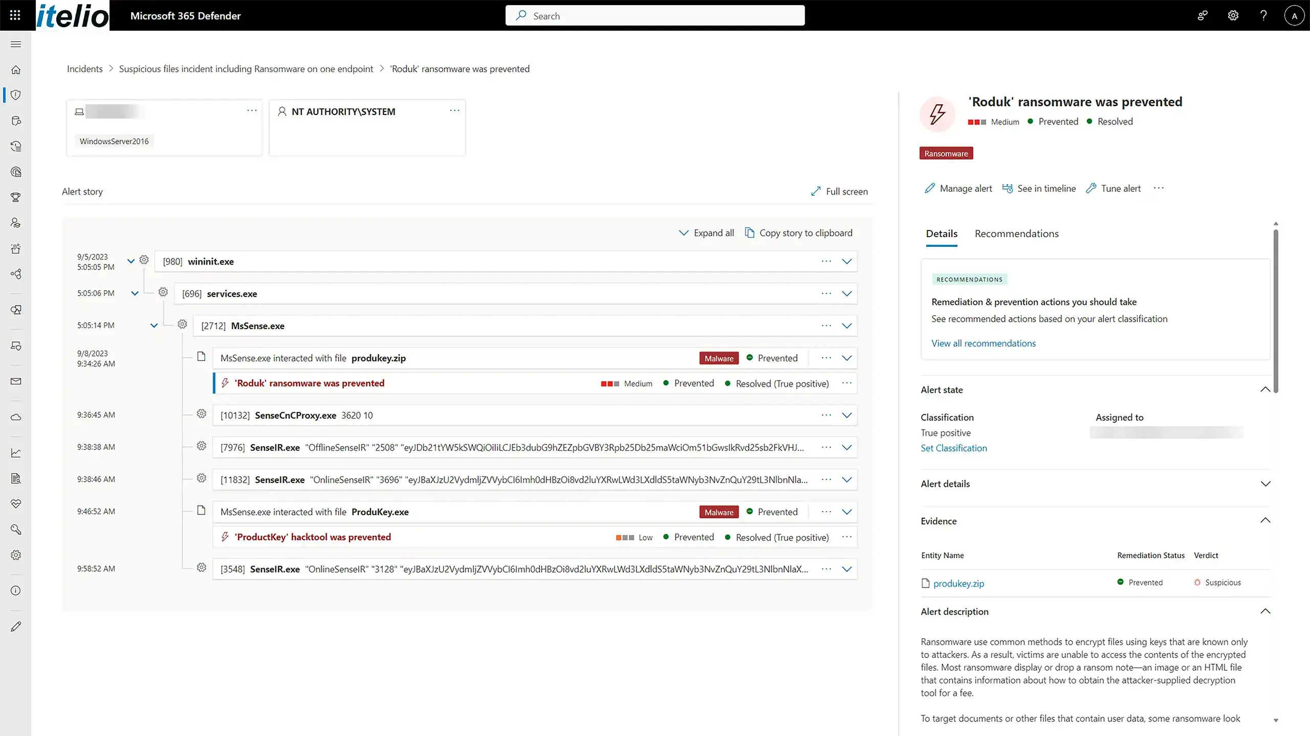 Screenshot Incident-Details in Defender for Endpoint