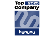 Kununu Top Company 2025 Auszeichnung Logo in Blau- und Weißtönen.
