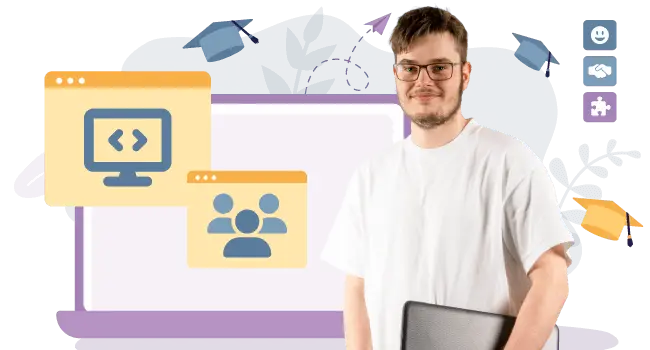 Headergrafik mit einem Auszubildenden der itelio GmbH