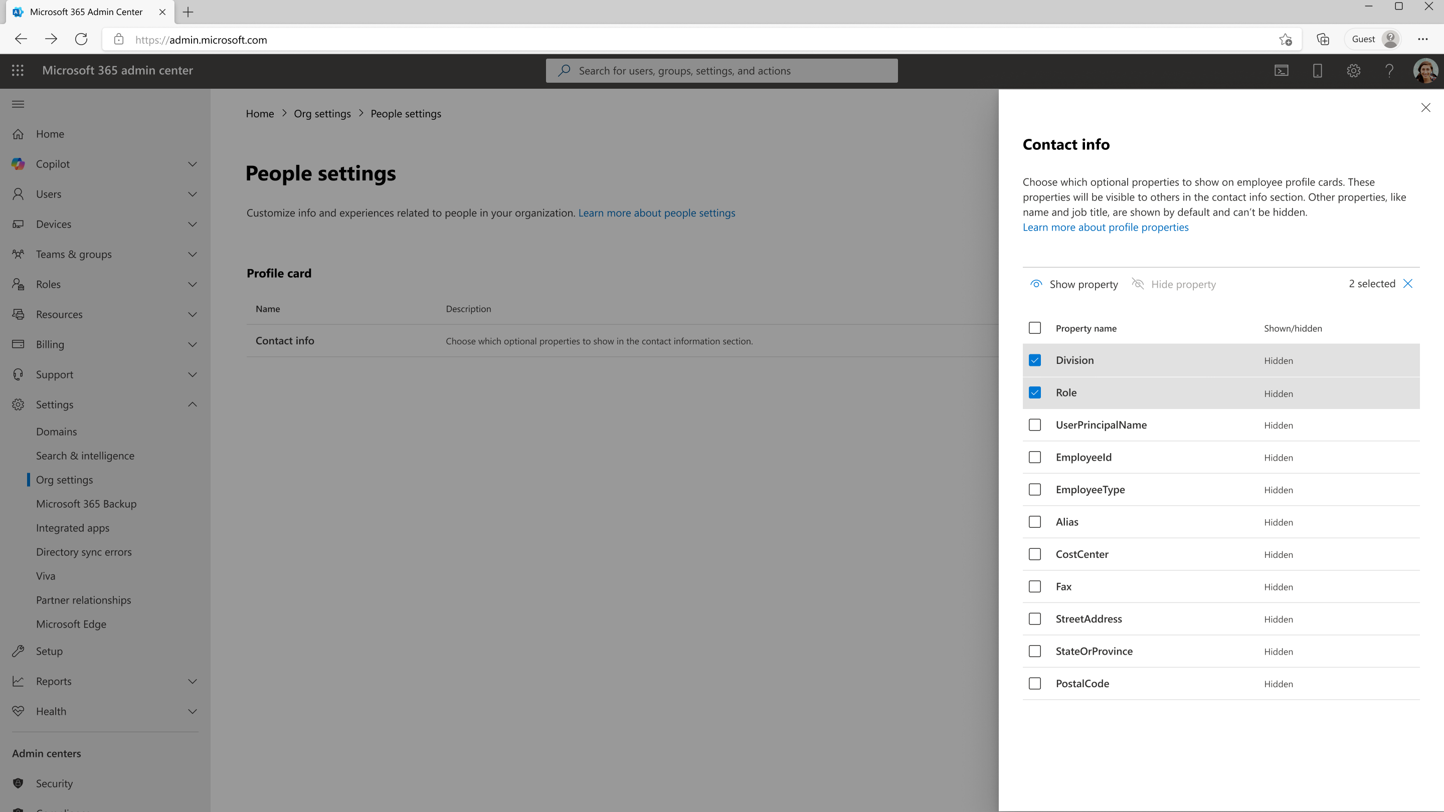 user settings