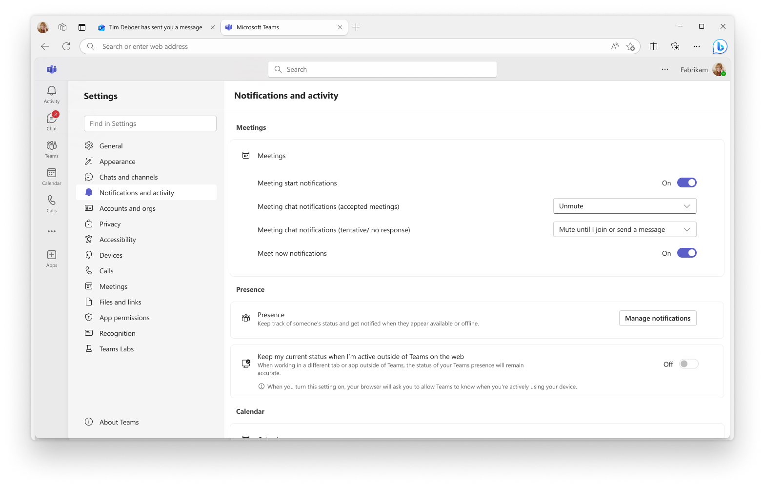 user settings