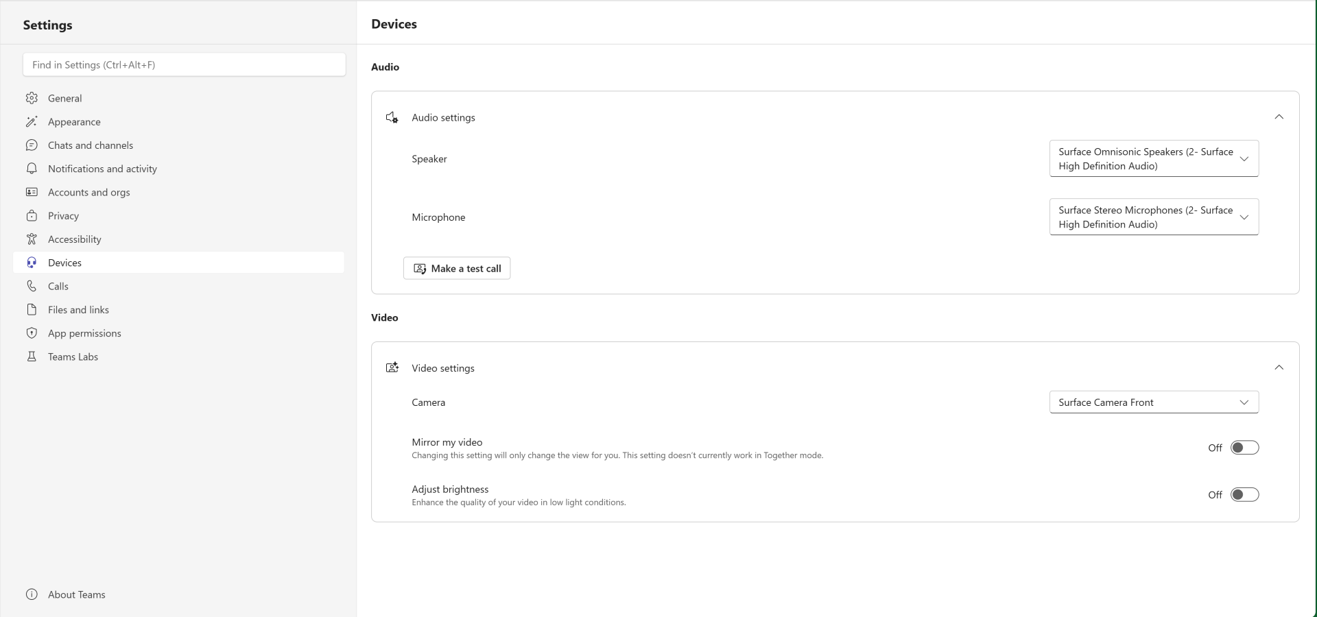 user settings