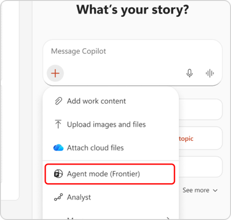 Agent Mode im Dropdown-Menü