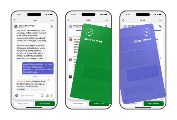 Swiping cards to take quick actions