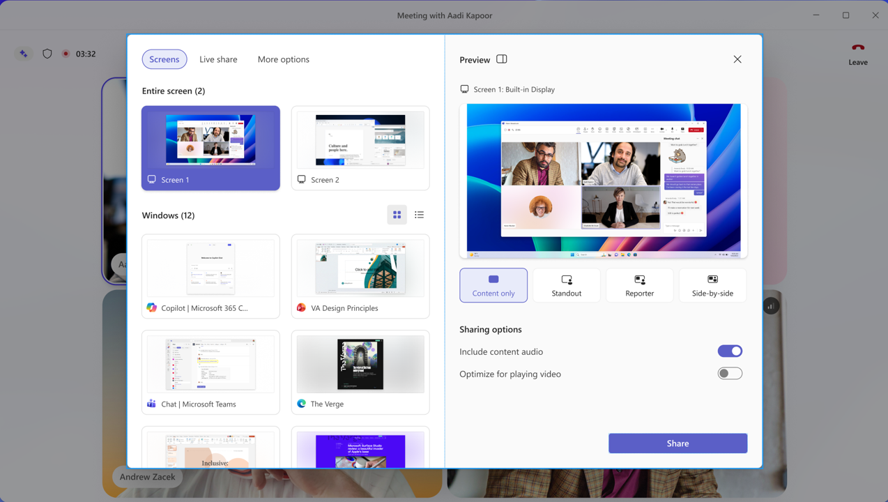 Screenshot des reorganisierten Freigabefensters