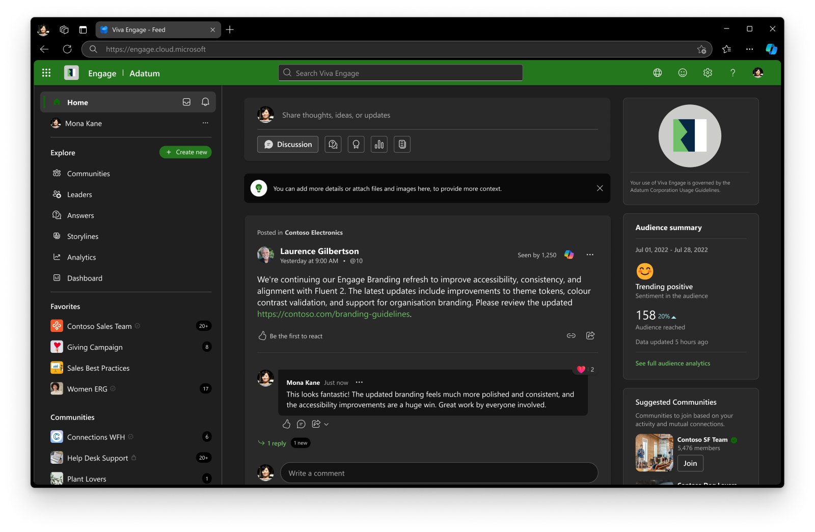 Branded user web experience dark mode