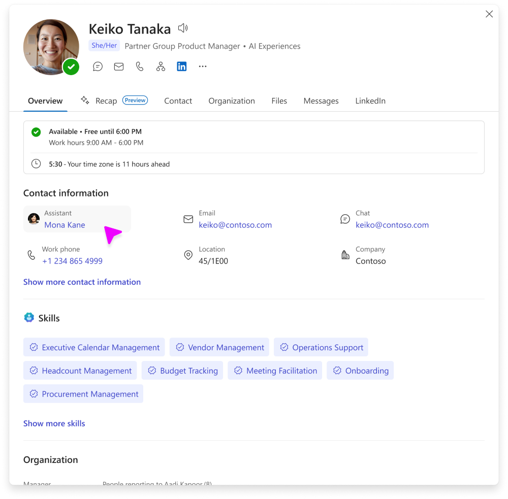Ansicht des Assistenten im Kontakte-Tab