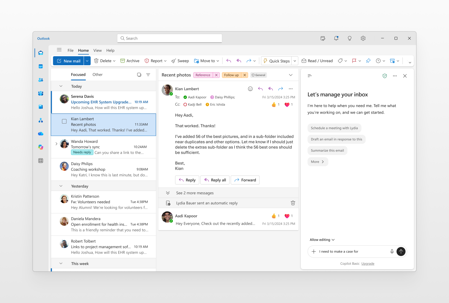 Screenshot der neuen Copilot-Navigation in Outlook