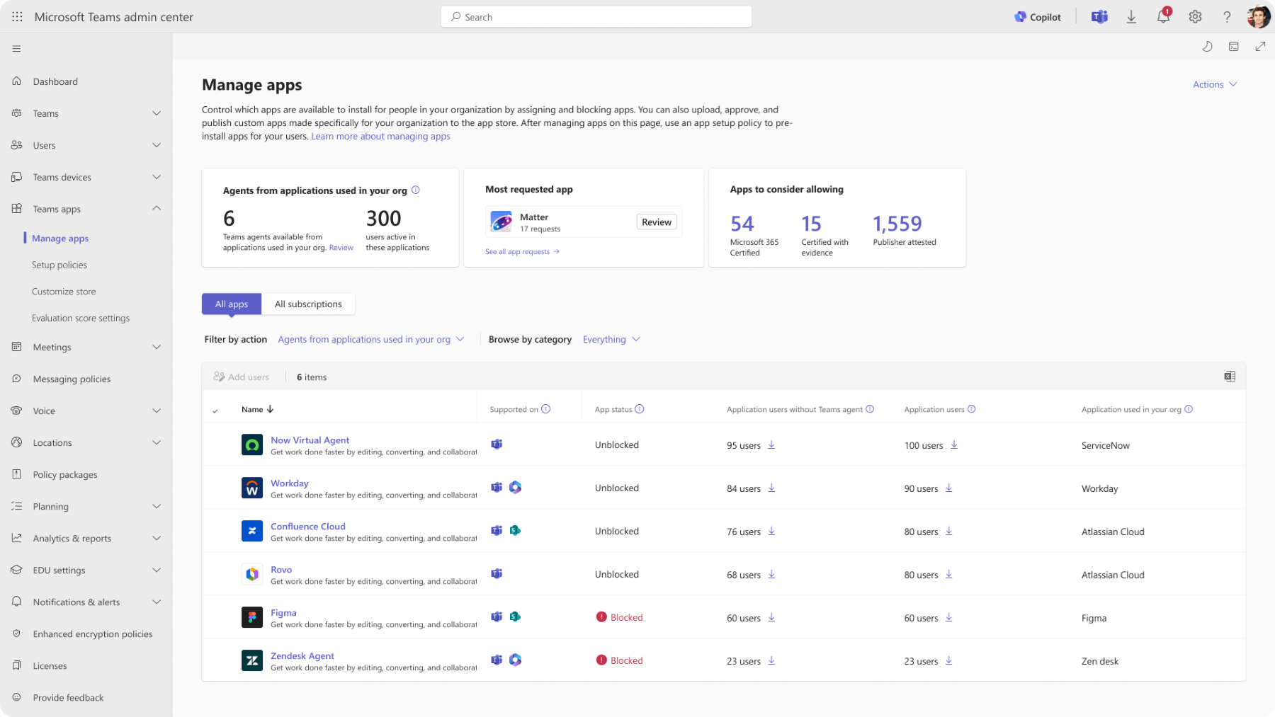 Screenshot Empfehlungen im Teams Admin Center